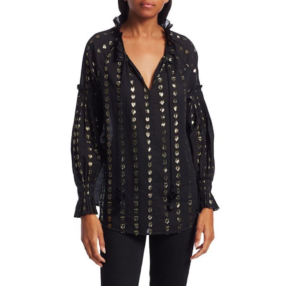 SEA New York Laura black Metallic dotted Fil Coupé Blouse top size XS